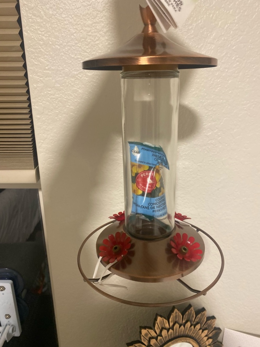 Copper Finish Hummingbird Feeder with Red Flower Ports - Perky Pet